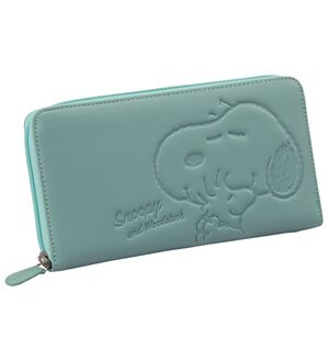 「スヌーピー　スマホが入る本革多機能財布（財布・パスケース）」｜エメラルドグリーン
