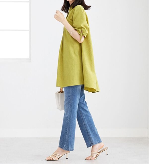 BELLUNA（ベルーナ）の「【接触冷感】麻調素材袖リボン使いシャツチュニック（チュニック）」｜詳細画像