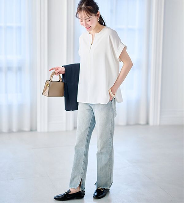 RANAN（ラナン）の「【汗シミ防止】ひんやり&防シワ前後2WAYハーフジップブラウス（ブラウス）」｜詳細画像