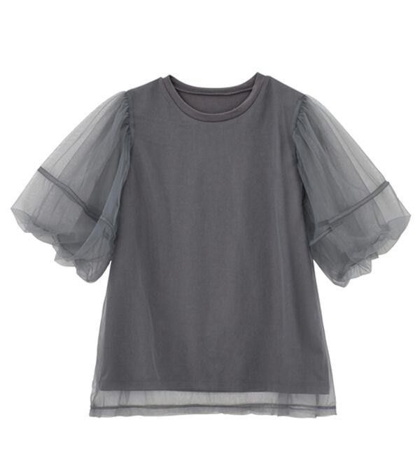 RANAN（ラナン）の「【ひんやり】チュールレイヤードパフスリーブTシャツ（カットソー）」｜詳細画像