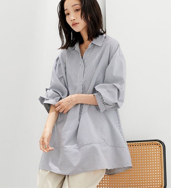 BELLUNA（ベルーナ）の「麻調素材袖タックデザインシャツチュニック（チュニック）」｜詳細画像