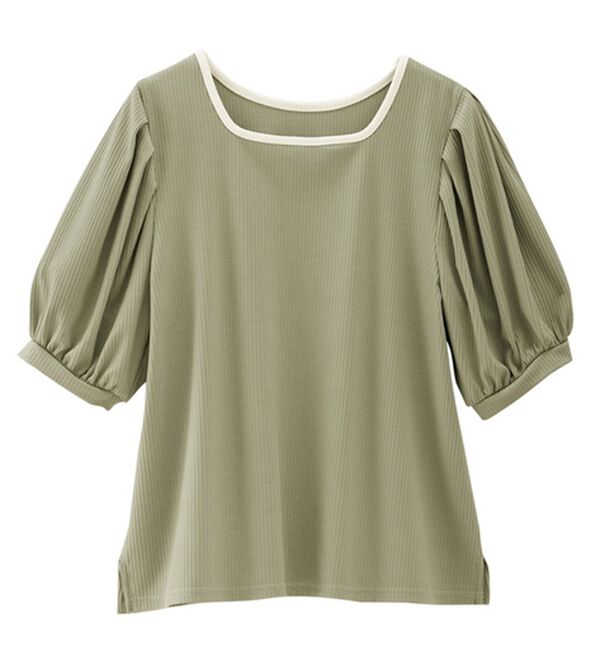 alotta（アロッタ）の「テレコリブ素材配色パイピングカットソー（カットソー）」｜ミントグリーン