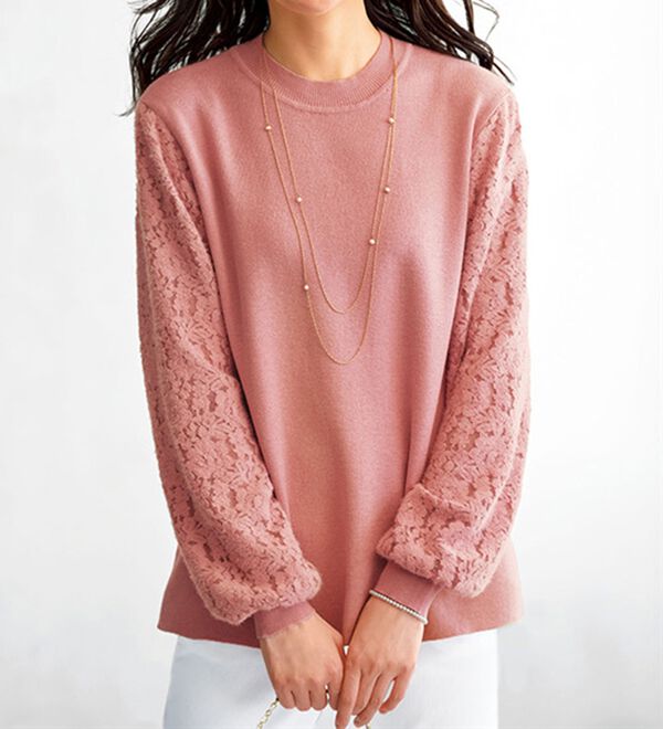 BELLUNA（ベルーナ）の「袖起毛レースニットプルオーバー（ニット・セーター）」｜詳細画像