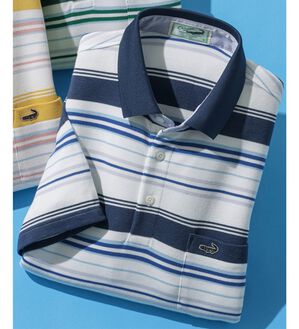 「＜クロコダイル＞マルチボーダーポロシャツ（メンズポロシャツ）」｜ネイビー