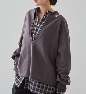 RANAN（ラナン）の「裏起毛Ｖネックロゴ刺しゅうスウェット（トレーナー・スウェット）」｜詳細画像