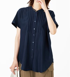 BELLUNA（ベルーナ）の「ビンテージ素材ドルマンシャツチュニック（チュニック）」｜ネイビー