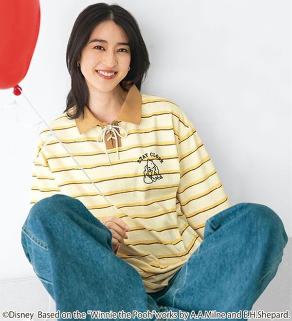 BELLUNA（ベルーナ）の「＜Ｄｉｓｎｅｙ＞【プー】刺しゅう衿付きボーダープルオーバー（カットソー）」｜クリーム系
