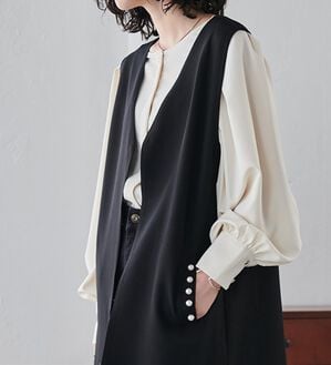 RANAN（ラナン）の「【セットアップ対応】パール調ビジュー付ロングジレ（ジレ）」｜詳細画像