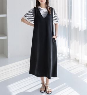 BELLUNA（ベルーナ）の「【２点セット】ロゴＴシャツ付ワンピースアンサンブル（アンサンブル）」｜黒