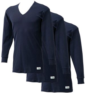 「【３枚組】＜クロコダイル＞極温（Ｒ）厚地×裏起毛綿１００％インナー（メンズ肌着・インナーウェア）」｜インディゴ3枚組 長袖V首