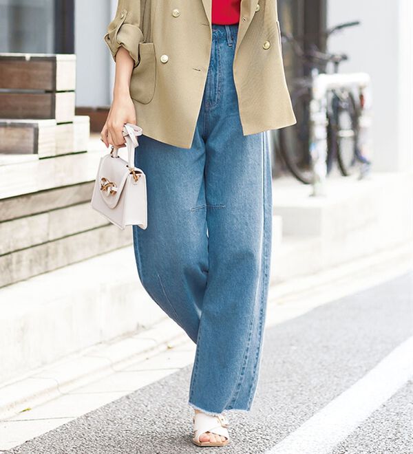 BELLUNA（ベルーナ）の「【UNDOVE】綿１００％フリンジ使いカーブデニムパンツ（ワイドパンツ・ガウチョ）」｜詳細画像