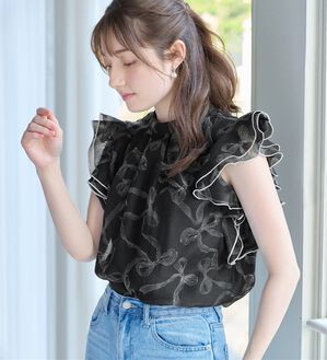 alotta（アロッタ）の「リボン柄フリル袖ブラウス（ブラウス）」｜詳細画像