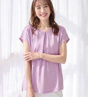 alotta（アロッタ）の「ひんやりタックデザインＴシャツ（カットソー）」｜ラベンダーピンク