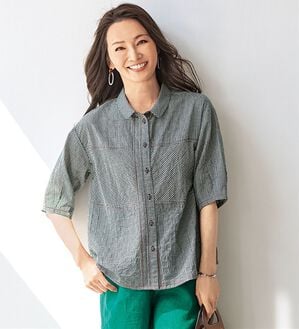 BELLUNA（ベルーナ）の「夏に嬉しいさらっと切替シャツブラウス（シャツ）」｜ギンガムチェック