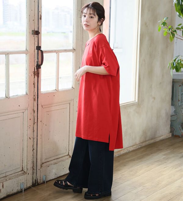 A HAPPY MARILYN（アハッピーマリリン）の「【Ｌ～１０Ｌ】選べる２丈！綿１００％ストンと楽ちん！着心地さらりゆるＴワンピース＆チュニック（チュニック）」｜詳細画像