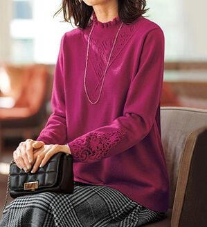 BELLUNA（ベルーナ）の「＜ＭＡＩＳＯＮ　Ｄ　ＡＺＵＲ＞ウール入り袖レースプルオーバー（ニット・セーター）」｜詳細画像