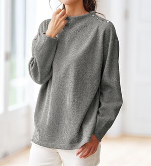 BELLUNA（ベルーナ）の「ニット見え素材肩ボタンプルオーバー（カットソー）」｜杢グレー