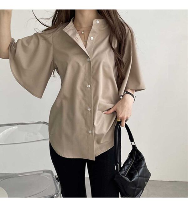 GeeRA（ジーラ）の「フレアー袖バンドカラーブラウス（ブラウス）」｜詳細画像