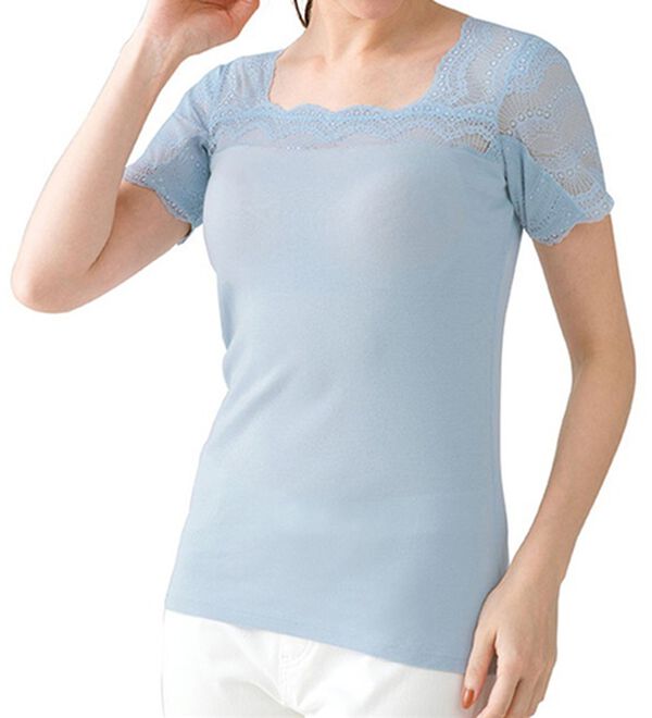 LAVIENNE（ラヴィエンヌ）の「【吸汗速乾】綿１００％激汗ゲッターレース・カップ付インナー（ブラトップ・カップ付きインナー）」｜ブルーグレー