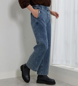 BELLUNA（ベルーナ）の「【選べる2丈】裾切替デザインワイドストレートデニム（ワイドパンツ・ガウチョ）」｜ケミカル