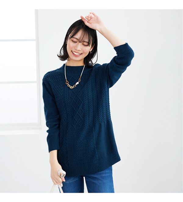 BELLUNA（ベルーナ）の「パッチワーク調ケーブルニットチュニック（チュニック）」｜詳細画像