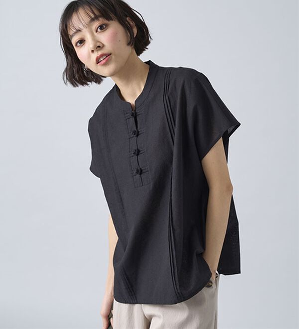 BELLUNA（ベルーナ）の「綿麻素材チャイナボタンゆったりブラウス（ブラウス）」｜詳細画像