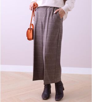 BELLUNA（ベルーナ）の「ストレッチ素材ベルト付ワイドパンツ（ワイドパンツ・ガウチョ）」｜ブラウンチェック