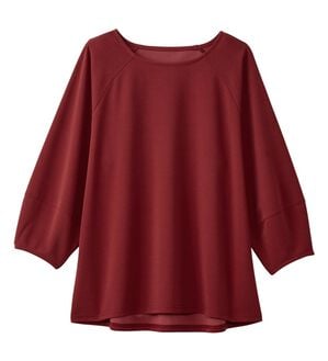 alotta（アロッタ）の「【接触冷感】さらっと上品ランタンスリーブカットソー（カットソー）」｜ワインレッド／７分袖