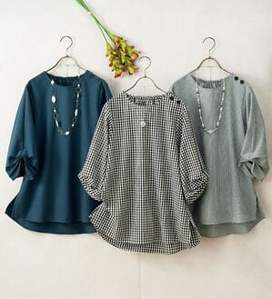 ルフラン（ルフラン）の「【３色組】ふんわりタック袖のさらっ軽ブラウス（ブラウス）」｜詳細画像