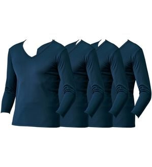 「【４枚組】抗菌防臭・マイクロファイバー裏起毛あったかインナー４枚組（シャツ）　長袖Ｖ首（メンズ肌着・インナーウェア）」｜詳細画像