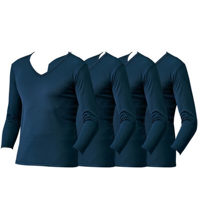 「【４枚組】抗菌防臭・マイクロファイバー裏起毛あったかインナー４枚組（シャツ）　長袖Ｖ首（メンズ肌着・インナーウェア）」