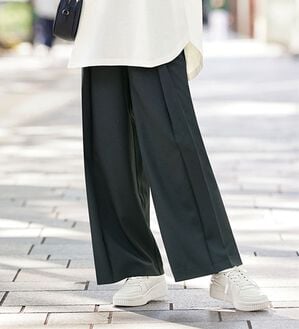 BELLUNA（ベルーナ）の「リネンライクタックワイドパンツ（ワイドパンツ・ガウチョ）」｜黒