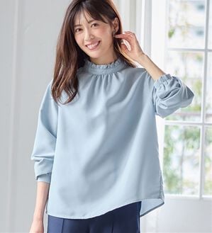 alotta（アロッタ）の「フリル衿ギャザーブラウス（ブラウス）」｜ブルー