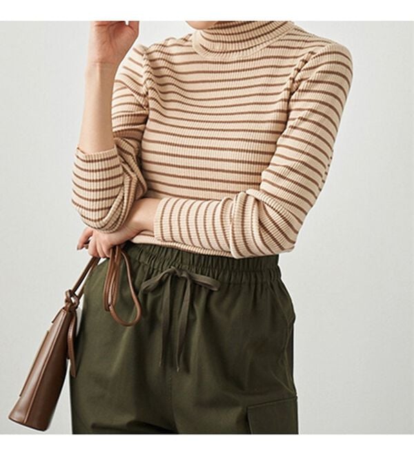 BELLUNA（ベルーナ）の「＜＆ｃｏｃｏｃｈｉ＞ハピネスコットン100％&times;吸湿発熱リブタートルニット（ニット・セーター）」｜詳細画像