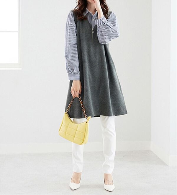 BELLUNA（ベルーナ）の「ボーダージャカード素材ジャンパースカート（ジャンパースカート）」｜詳細画像