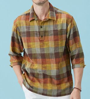 「【２色組】スラブ調先染めチェック柄リラックスシャツ（メンズシャツ）」｜詳細画像