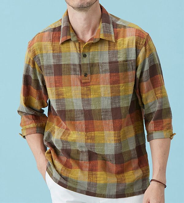 「【２色組】スラブ調先染めチェック柄リラックスシャツ（メンズシャツ）」｜詳細画像