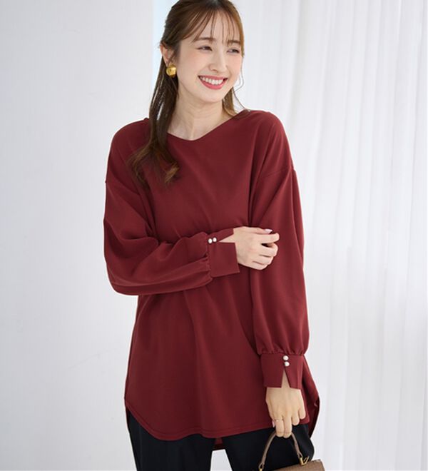 alotta（アロッタ）の「【接触冷感】高見え叶う！裾ラウンドＴシャツチュニック（チュニック）」｜ワインレッド