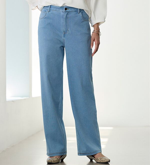 BELLUNA（ベルーナ）の「【選べる裏側】ぐん伸びニットデニムワイドパンツ（フルレングスパンツ）」｜詳細画像