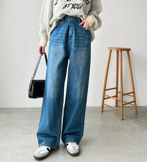 GeeRA（ジーラ）の「美脚見え！２ボタンウエストワイドデニムパンツ（フルレングスパンツ）」｜詳細画像