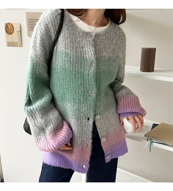 GeeRA（ジーラ）の「前後２ＷＡＹ配色起毛ニットカーデ（ニットカーディガン）」｜詳細画像