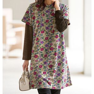 BELLUNA（ベルーナ）の「花柄プリントベストチュニックアンサンブル（チュニック）」｜ベージュ系