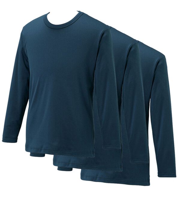 「【３枚組】サーモケア（Ｒ）綿混裏起毛インナー（メンズ肌着・インナーウェア）」｜ネイビー3枚組 長袖丸首