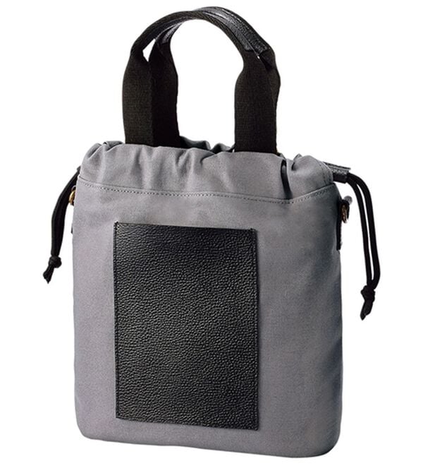 「＜富士金梅＞帆布&times;スコッチガードレザー巾着（メンズトートバッグ）」｜グレー