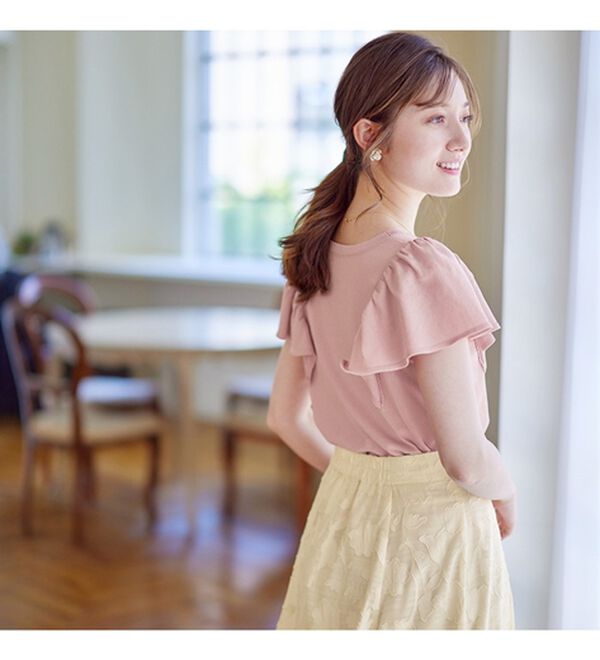 alotta（アロッタ）の「パール調ボタンフリル袖サマーニット【美人百花掲載】（ニット・セーター）」｜詳細画像