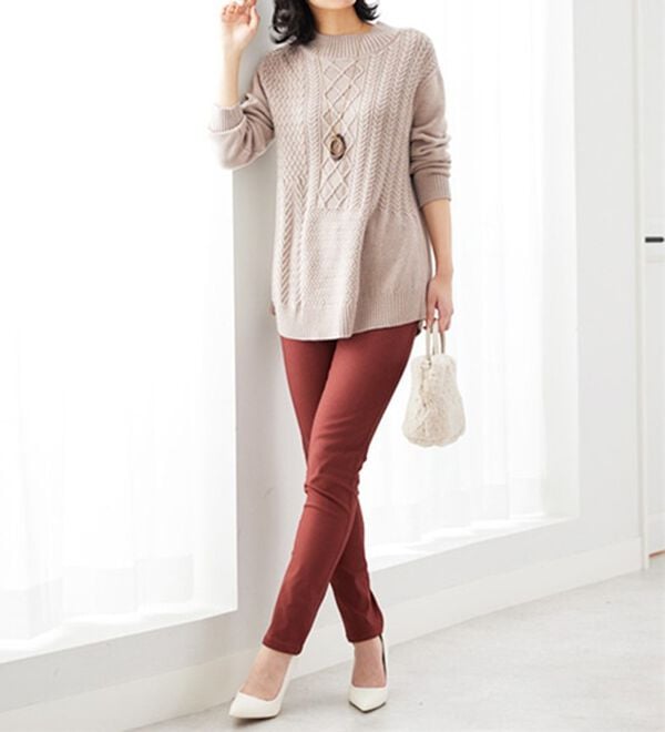 BELLUNA（ベルーナ）の「静電防止！蓄熱綿サテンストレッチカラーパンツスリム（フルレングスパンツ）」｜詳細画像