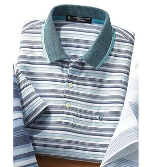 「＜コムルヴァン・オム＞爽やか夏色マルチボーダーポロ（メンズポロシャツ）」｜グリーンボーダー