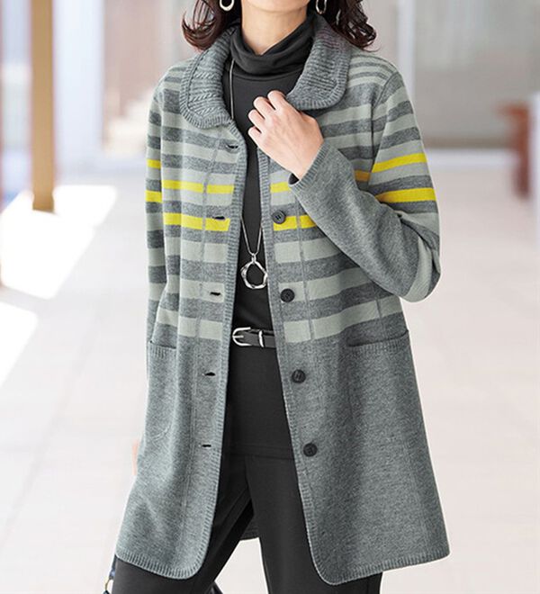 配色ボーダー柄ニットジャケット - ベルーナ【公式】