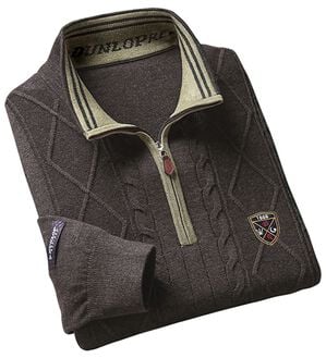 「＜ダンロップ・リファインド＞上質メランジ素材のハーフジップセーター（メンズニット・セーター）」｜ブラウンカーキ杢