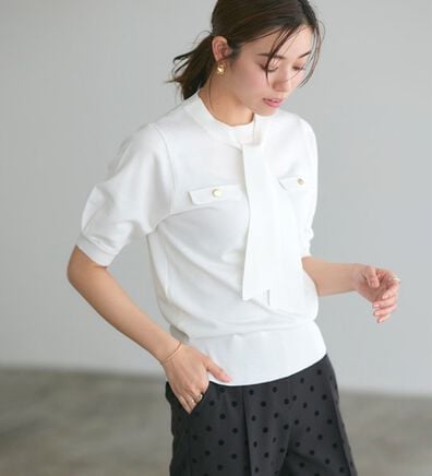 Pierrot（ピエロ）の「リネンタッチボウタイポケットニット（ニット・セーター）」